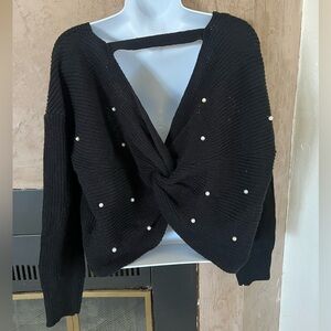 Black Pearl Twist-Back Sweater | Size M | Soft Knit